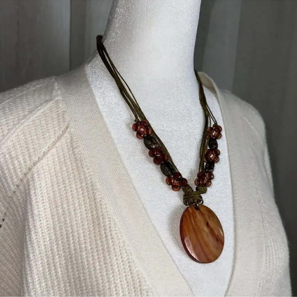 Statement Necklace and Earrings Set Wax Multi Strand Bronze Caramel Tone